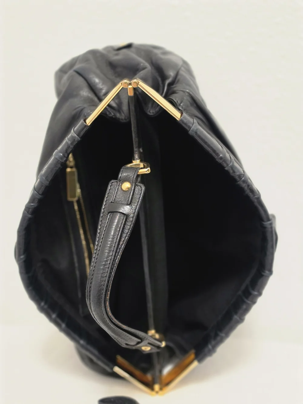 ​Valentino Black Leather Rose Applique Statement Bag with Additional Strap